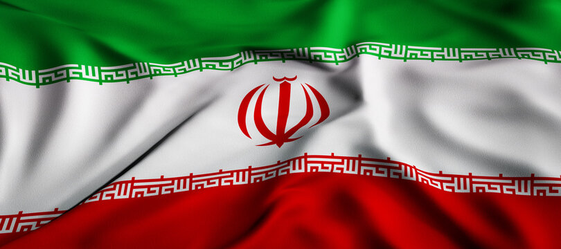 Waving flag concept. National flag of the Islamic Republic of Iran. Waving background. 3D rendering.