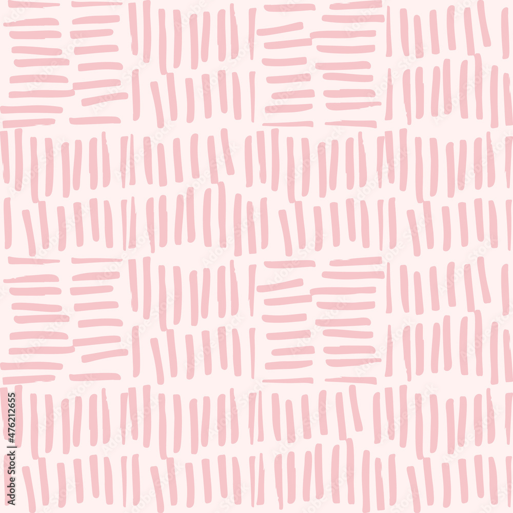 Poster Simple vector geometric abstract seamless pattern. Monochrome pink and white minimalist repeat. Small elements in rows. Graphic texture for fabric, apparel, wallpaper.