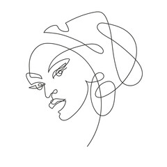 Continuous one line drawing. Abstract portrait of young African woman in minimalistic modern style