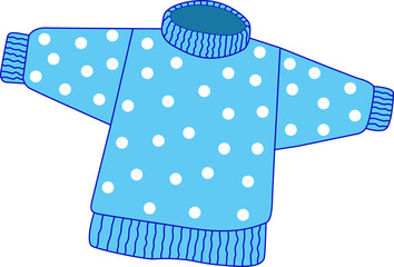 Children's blue sweater with white polka dots. Vector drawing.