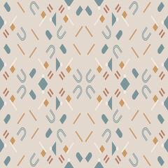 Modern  abstract  geometric background with circles, rectangles and squares  in retro scandinavian style. Pastel colored simple shapes graphic seamless pattern. Abstract mosaic artwork.