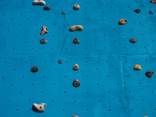 Marbella, Spain - 01, December, 2021: Blue climbing wall of the sports center