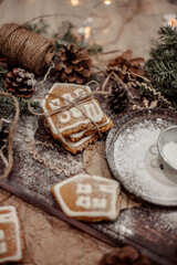 Obraz na płótnie Canvas christmas cookies and christmas decorations