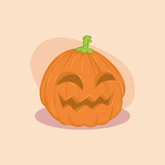 Pumpkin illustration with laughing expression on pink background