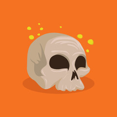 Illustration of a skull with yellow bubbles on an orange background
