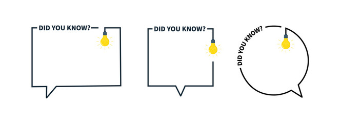 Did you know in frame. Icon of question in box with bulb. Fun template. Tip, advice and idea for quiz. Outline frames with lightbulb for inform, quick ask, education and banner. Vector - obrazy, fototapety, plakaty