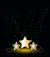 Obraz premium gold stars on a black background. a scattering of small stars in the background behind five large stars. vector illustration, eps 10.