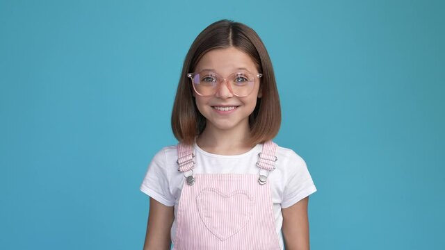 Schoolchild impressed discount touch specs isolated blue color background