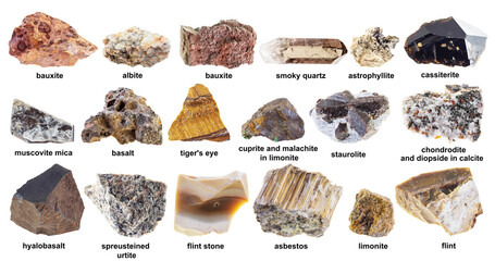 collection of various brown raw stones with names