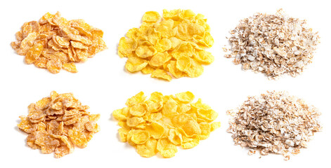 set of piles of variuos cereal flakes cutout