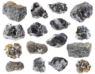 set of various sphalerite stones cutout on white