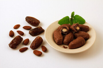 Dates with almond. Covered with milk chocolate.