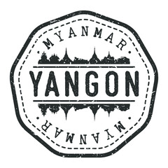 Yangon, Myanmar (Burma) Stamp Skyline Postmark. Silhouette Postal Passport. City Round Vector Icon. Vintage Postage Design.