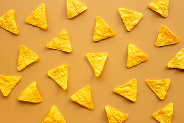 Mexican snacks nachos - fast food background top view - obrazy, fototapety, plakaty