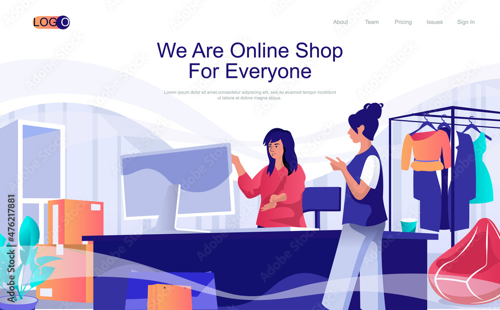 Poster online shop concept isometric landing page. people making purchases at clothes store, women shopping