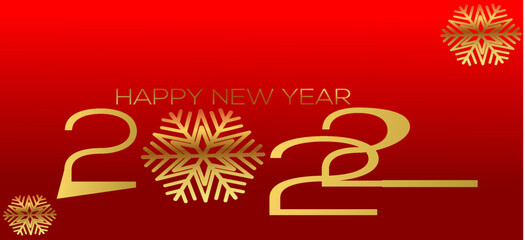 Happy New Year 2022, gold numbers typography , greeting card design on dark background, golden color, red color