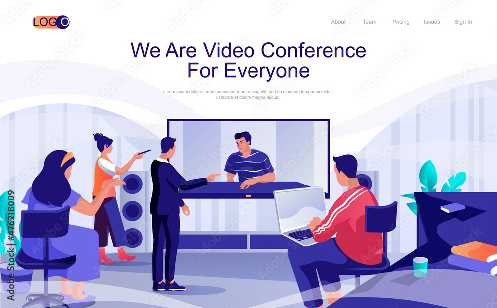 Leinwandbilder video conference concept isometric landing page. people communicate by video call with colleague, di