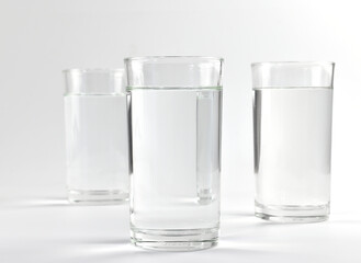 group of water glasses on a white background