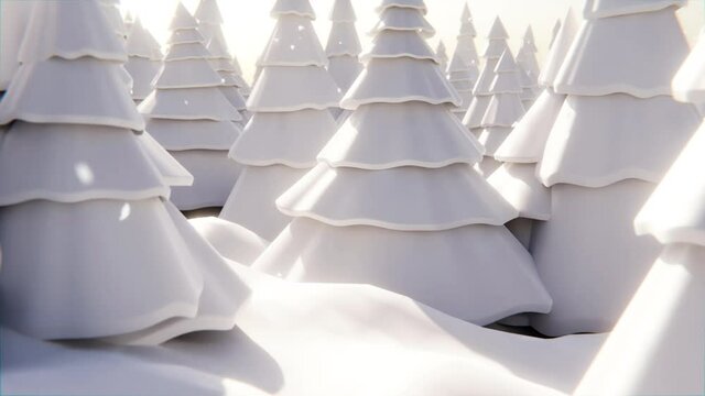Winterlandschaft Wald mit Schneeflocken oder Schnee im Winter oder an Weihnachten - 3D Animation