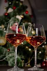 glasses of champagne and christmas tree