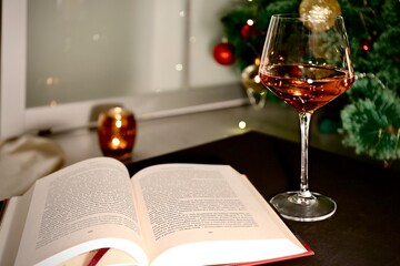 glasses of wine and book