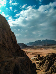 Mountains and deserts in Egypt, ancient buildings and monuments. Sharm el Sheikh. Sand, hills, sea.