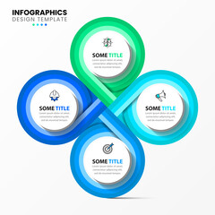 Infographic template with icons and 4 options or steps. Connected circles