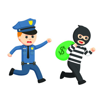 police Catch The Thief design character on white background