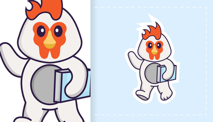 Cute vector chicken. Can be used for stickers, patches, textiles, paper. Vector illustration