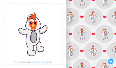 Seamless pattern with cartoon chicken on white background. Can be used on packaging paper, cloth and others.