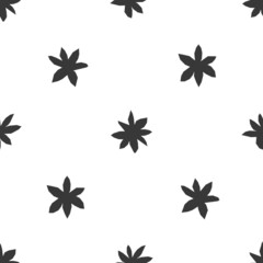 Vector seamless pattern with group of anise stars. Isolated elements has simple geometric shapes. Black silhouettes of Christmas spices are on white background. Natural decoration for Xmas