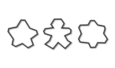 Vector flat illustration with group of cookie cutters. Kitchenware has simple geometric shapes of star, gingerbread man and snowflake. Black silhouettes and grey shadows on white background