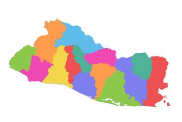 El Salvador map, administrative division, separate individual regions, color map isolated on white background, blank
