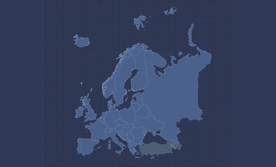 Europe map, individual states, infographics blue flat design blank