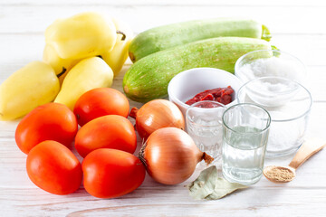 Vegetables for preparing salad for the winter. Home preparation, canning. Step by step.