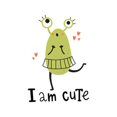 vector image of cute monster and lettering text
