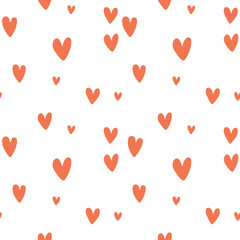 vector seamless pattern with red cute hearts