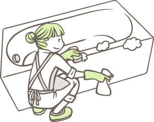 お風呂掃除をする女性