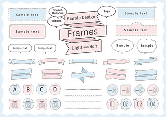 シンプルなデザインのフレーム・リボン・ふきだしのセット