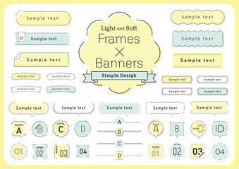 シンプルなデザインのフレーム・リボン・ふきだしのセット