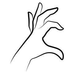 Fototapeta premium Women hand half heart gesture simple outline minimalistic linear style. Vector Illustration of female hands for create logos, prints and other designs on white background