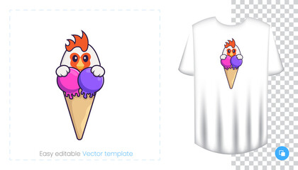 Cute chicken character. Prints on T-shirts, sweatshirts, cases for mobile phones, souvenirs. Isolated vector illustration on white background.