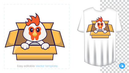 Fototapeta premium Cute chicken character. Prints on T-shirts, sweatshirts, cases for mobile phones, souvenirs. Isolated vector illustration on white background.
