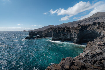 Volcanic seascape. Rocks formation in Tamaduste. El Hierro . Canary Islands