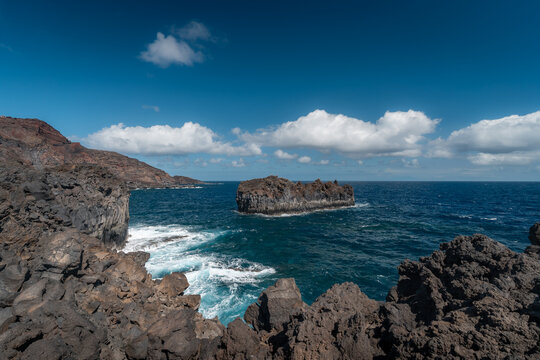 Volcanic seascape. Rocks formation in Tamaduste. El Hierro . Canary Islands