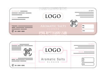 Vector packaging stickers for aromatic salt, pink salt, minimal style, modern style