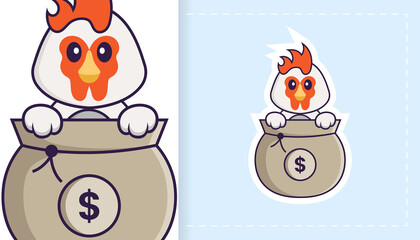 Cute vector chicken. Can be used for stickers, patches, textiles, paper. Vector illustration