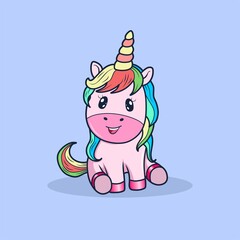 Cute little unicorn character vector illustration