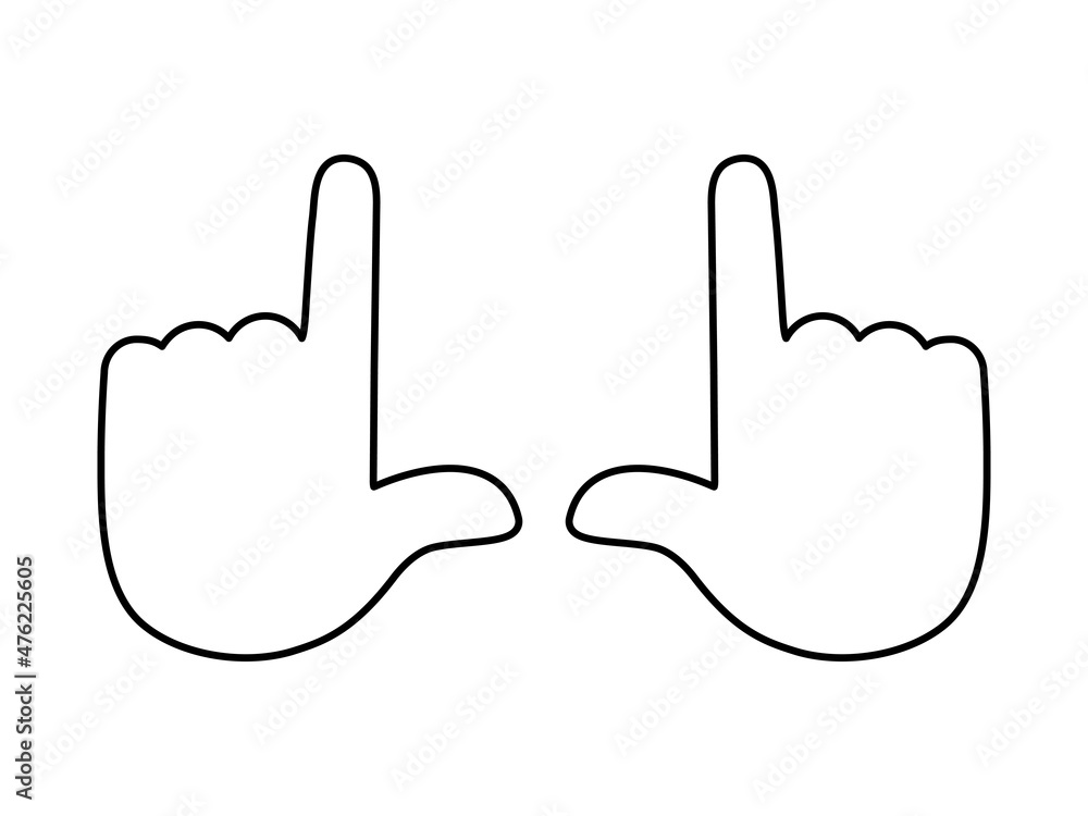 Poster Finger pointer symbol. Two hands line icon. Black linear arms gesture. Vector isolated on white.