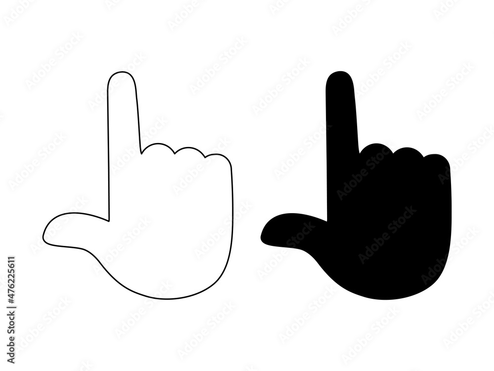 Poster finger pointer symbol set. hand line icon. black arm gesture silhouette. vector isolated on white.